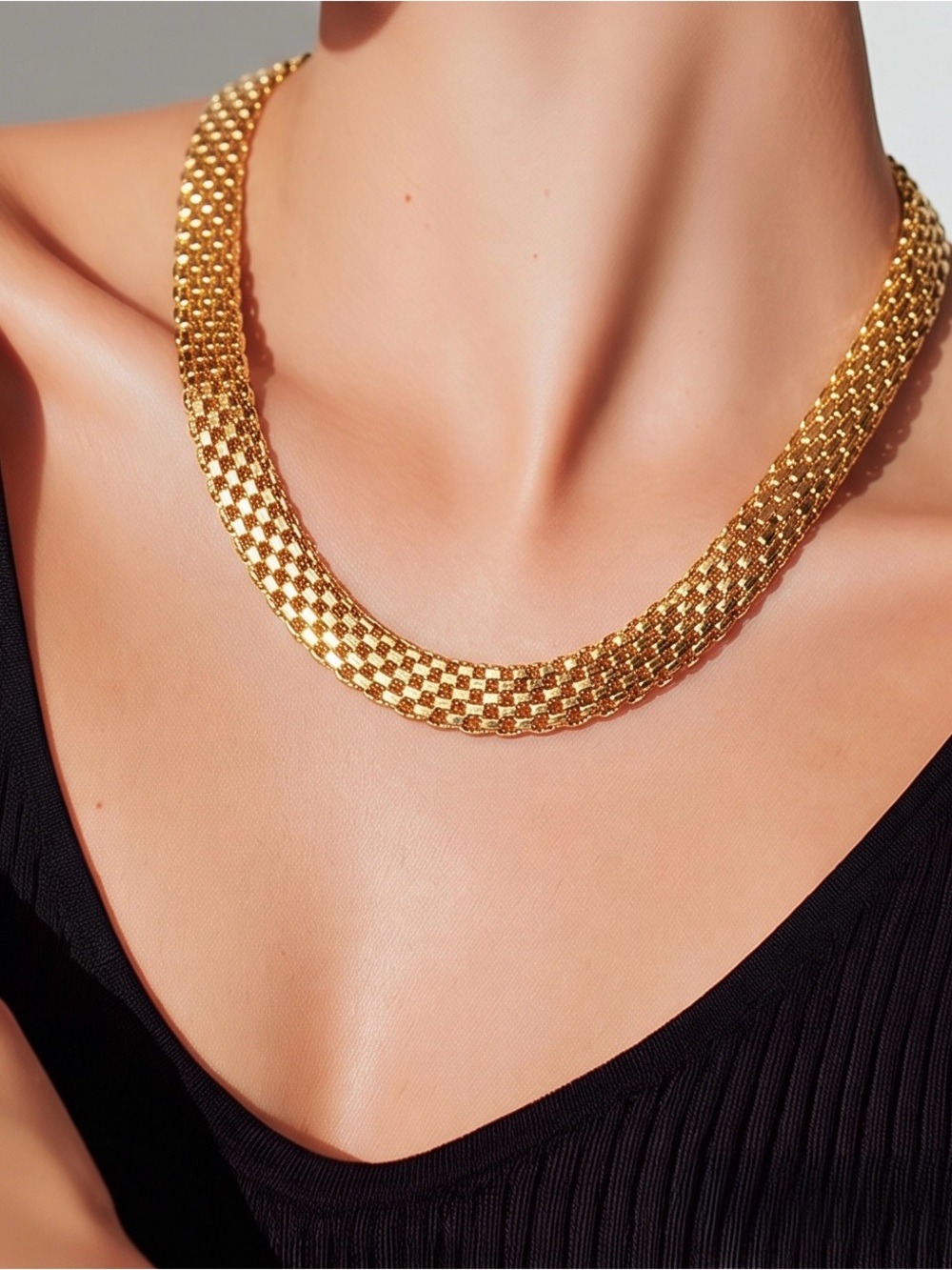 22” Gold Woven Mesh Chain Necklace - 18K Gold Overlay